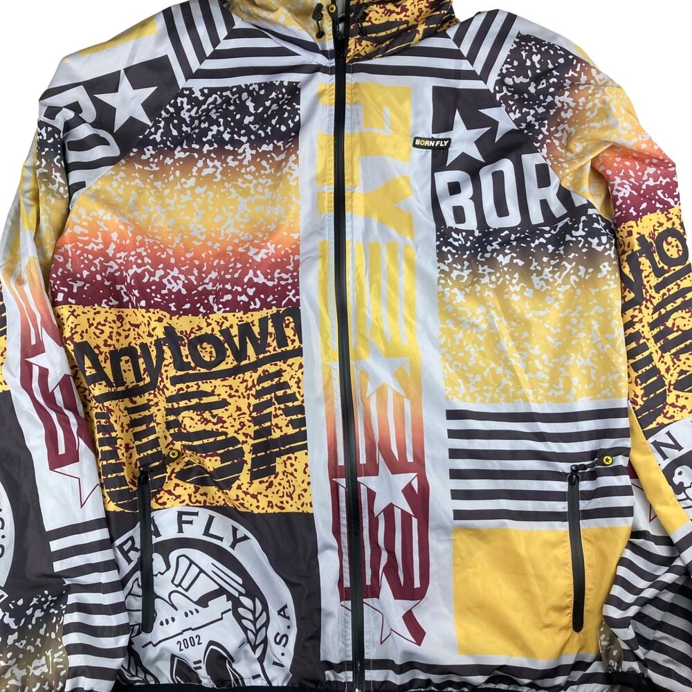Born Fly Anytown USA Windbreaker Jacket Men’s 3XL Hooded Zip Graphic Streetwear